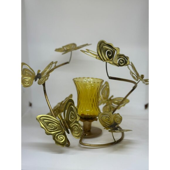 VTG Brass Butterfly Candle Holder 9.5"x9.5" Ornate Metal Tabletop Decor - Picture 3 of 10